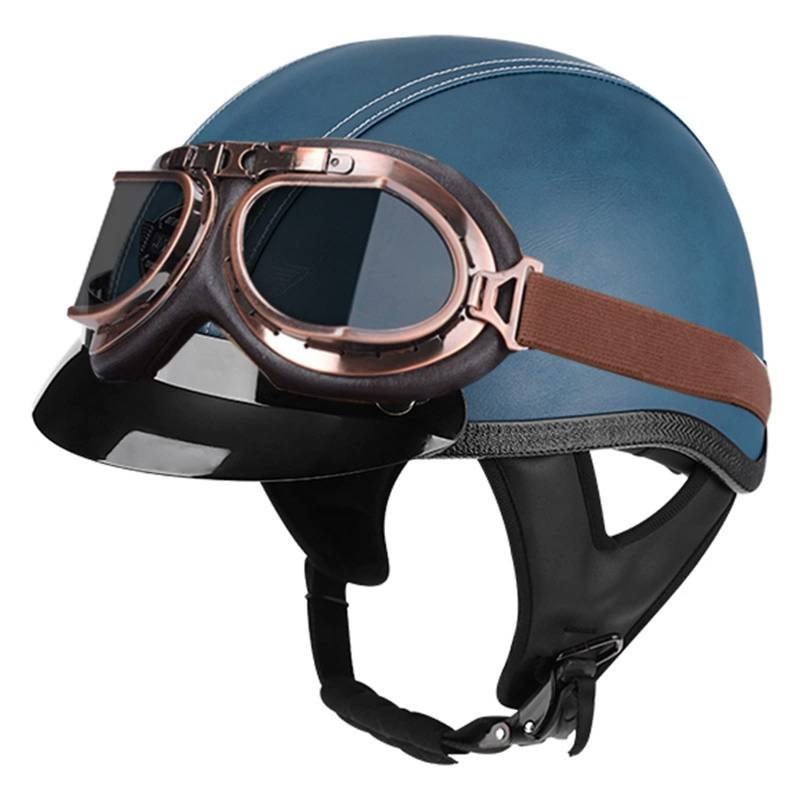 Halbschalenhelm Retro Halbschale Scooter Helm Halbhelm Jet-Helm mit Schutzbrille ECE Zertifizierun, Adult Vintage Jethelm, für Scooter Moped Biker Cruiser 1,M von Sebasty