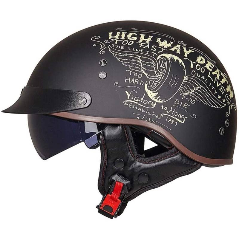 Halbschalenhelm mit ECE Motorradhelm Herren Damen Brain Cap Retro Motorrad Jethelm Halbhelm Halbschale Helm Rollerhelm Chopper Scooter Helm Sturzhelm mit Visier (13, L) von Sebasty