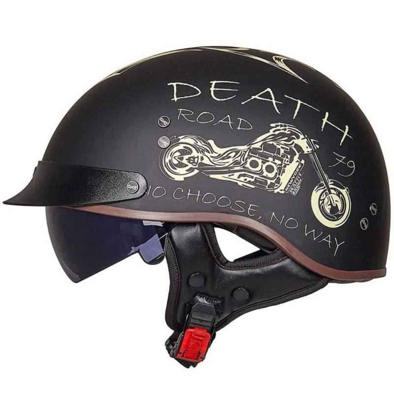 Halbschalenhelm mit ECE Motorradhelm Herren Damen Brain Cap Retro Motorrad Jethelm Halbhelm Halbschale Helm Rollerhelm Chopper Scooter Helm Sturzhelm mit Visier (16, XXL) von Sebasty