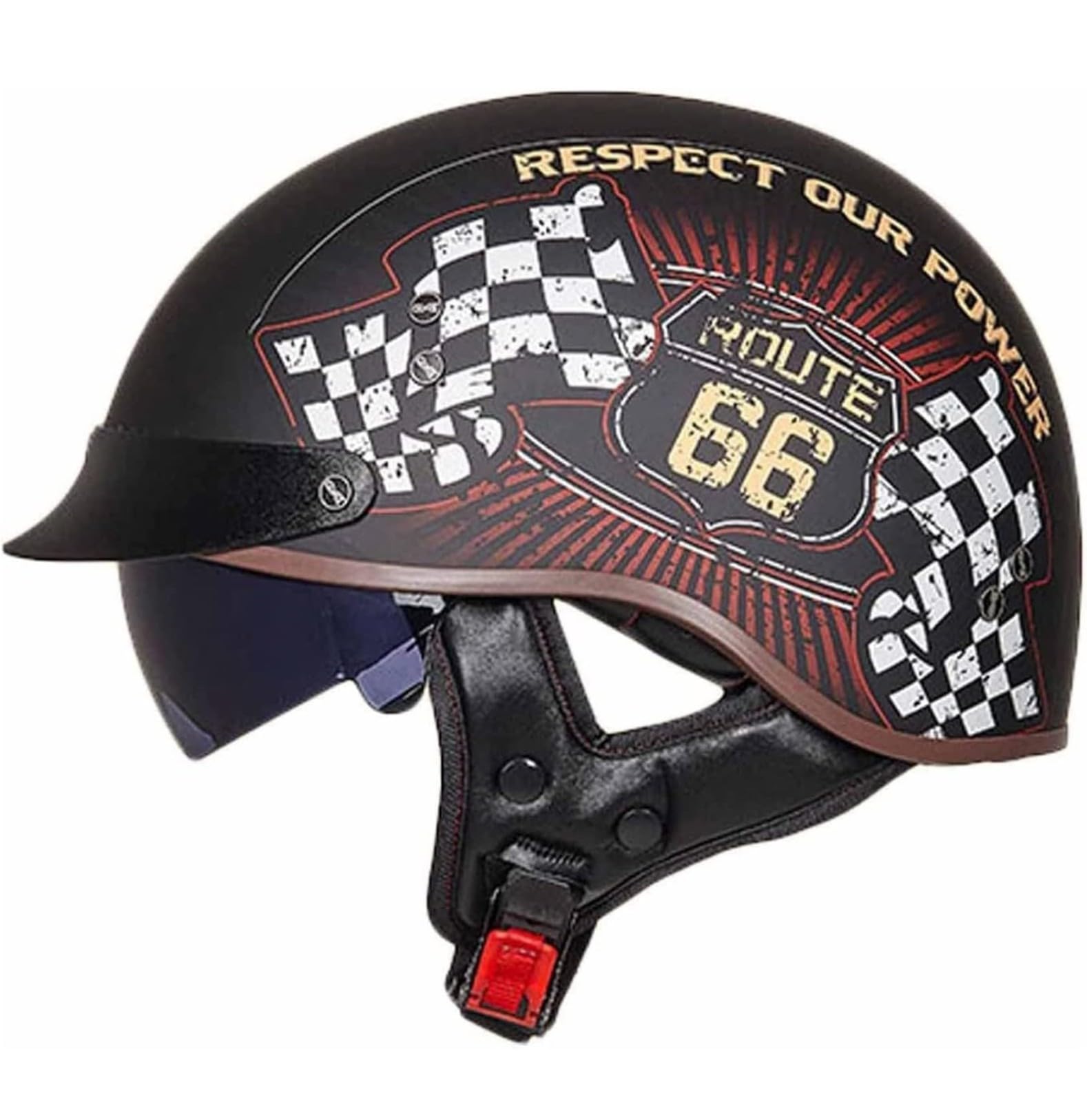 Motorrad Halbhelme Brain-Cap mit ECE Genehmigt mit Visier Brain-Cap Halbschale Roller-Helm Scooter-Helm Harley Jet-Helm Retro Für Erwachsene Herren Damen 11,XL von Sebasty