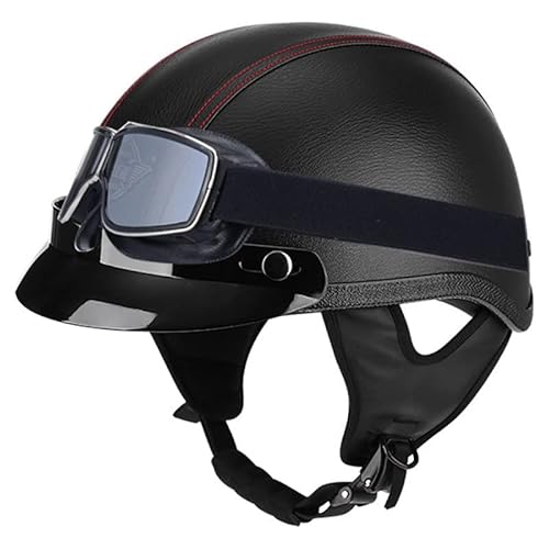 Motorradhelm Halbschalenhelm DOT/ECE-Zugelassen, Unisex-Jethelm Halbhelm Scooter-Helm mit Schutzbrille Herausnehmbares Futter, für Fahrrad Rolle 2,M von Sebasty