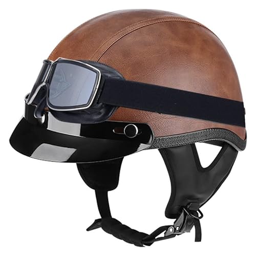 Motorradhelm Halbschalenhelm DOT/ECE-Zugelassen, Unisex-Jethelm Halbhelm Scooter-Helm mit Schutzbrille Herausnehmbares Futter, für Fahrrad Rolle 4,L von Sebasty