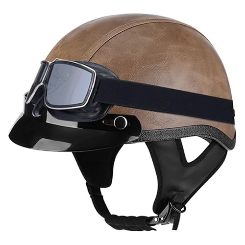 Motorradhelm Halbschalenhelm DOT/ECE-Zugelassen, Unisex-Jethelm Halbhelm Scooter-Helm mit Schutzbrille Herausnehmbares Futter, für Fahrrad Rolle 5,L von Sebasty