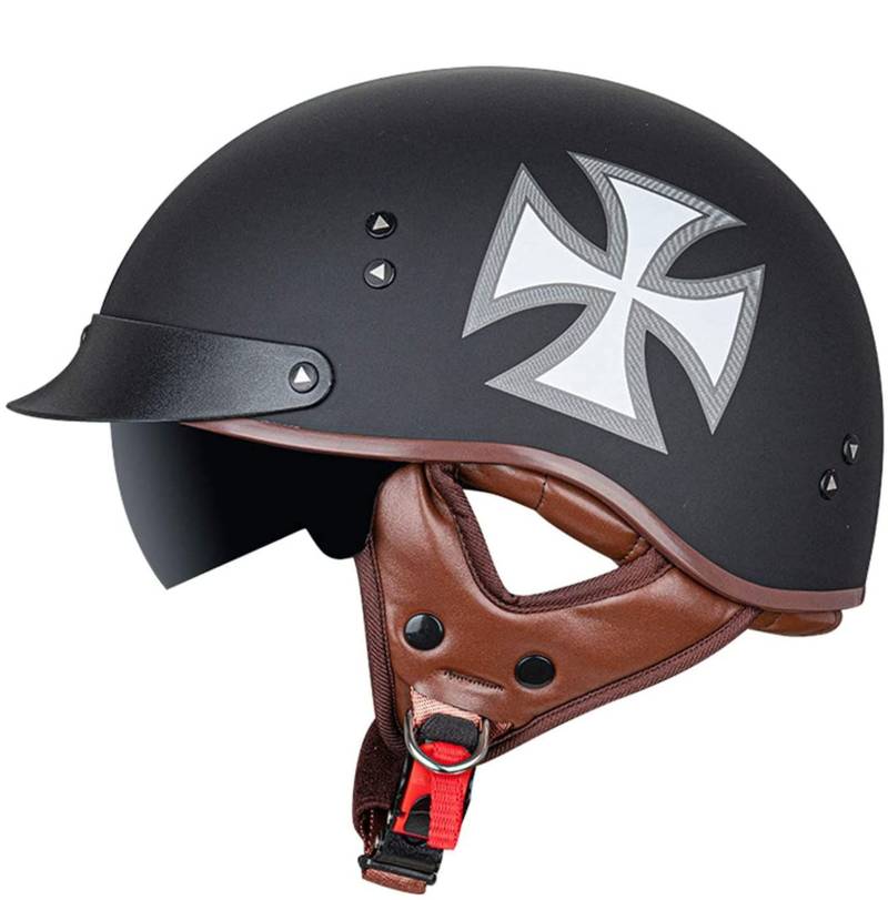 Motorradhelm RetroMotorradhalbhelm DOT/ECE-Zertifizierter Unisex-Jet-Helmhalbhelm Mit Offenem Helm, Cruiser-Chopper, Antikollisions-Schutzhelm 6,M von Sebasty