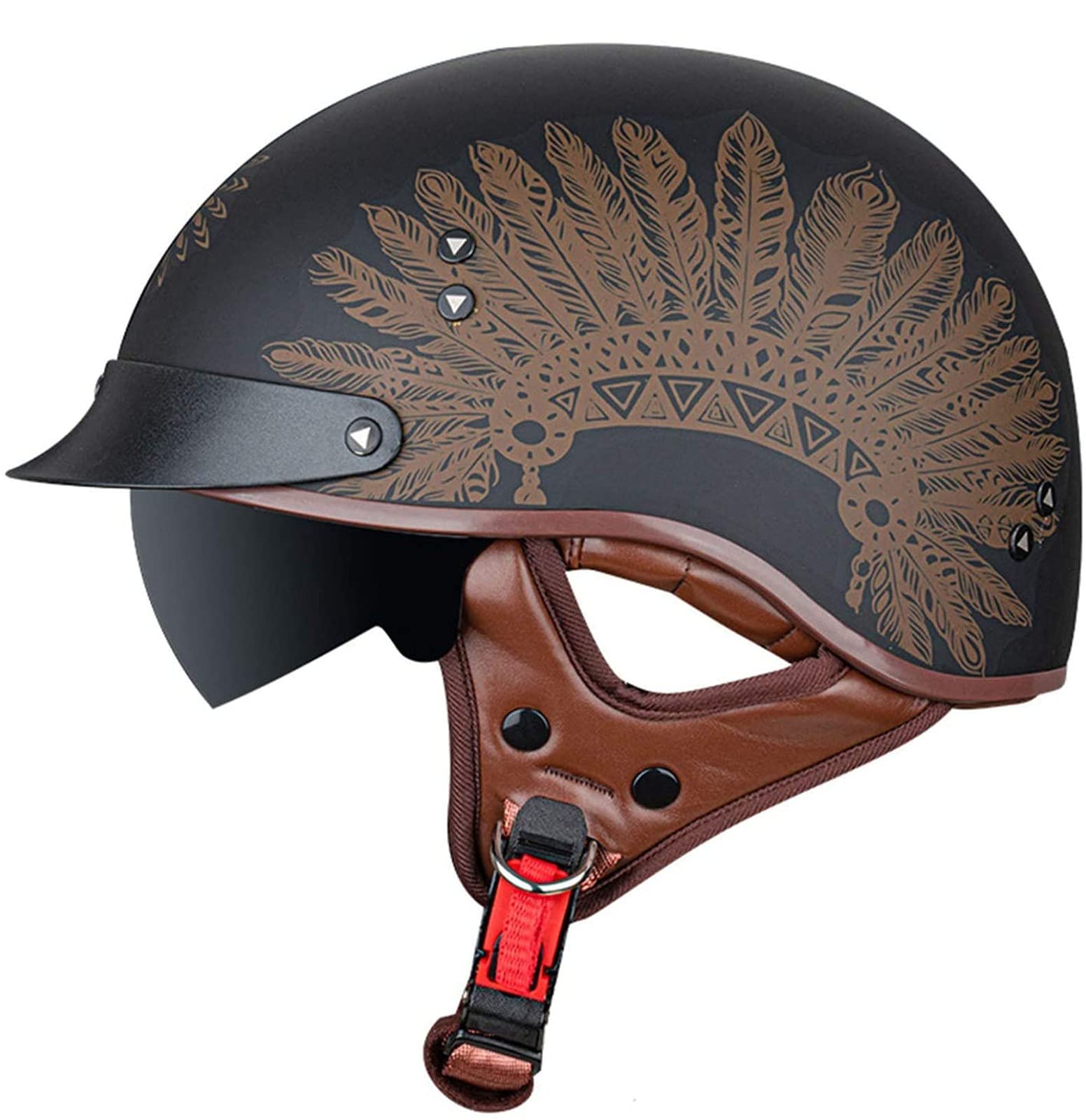 Motorradhelm RetroMotorradhalbhelm DOT/ECE-Zertifizierter Unisex-Jet-Helmhalbhelm Mit Offenem Helm, Cruiser-Chopper, Antikollisions-Schutzhelm 8,L von Sebasty