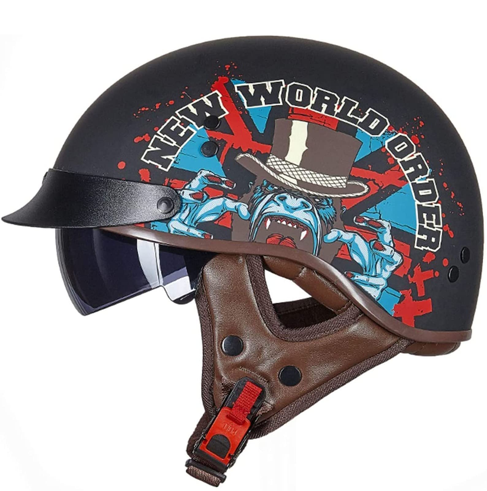 Retro Motorrad Halbhelme Brain-Cap · Halbschale Motorrad-Helm ECE-Zertifizierung Jet-Helm Roller-Helm Scooter-Helm Mofa-Helm Motorrad Half Helm mit Built-in Visier für Cruiser Chopper Biker 10,L von Sebasty