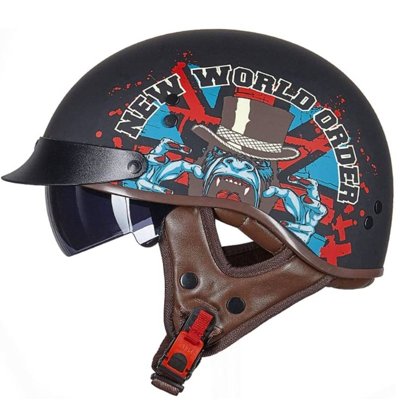 Retro Motorrad Halbhelme Brain-Cap · Halbschale Motorrad-Helm ECE-Zertifizierung Jet-Helm Roller-Helm Scooter-Helm Mofa-Helm Motorrad Half Helm mit Built-in Visier für Cruiser Chopper Biker 10,M von Sebasty