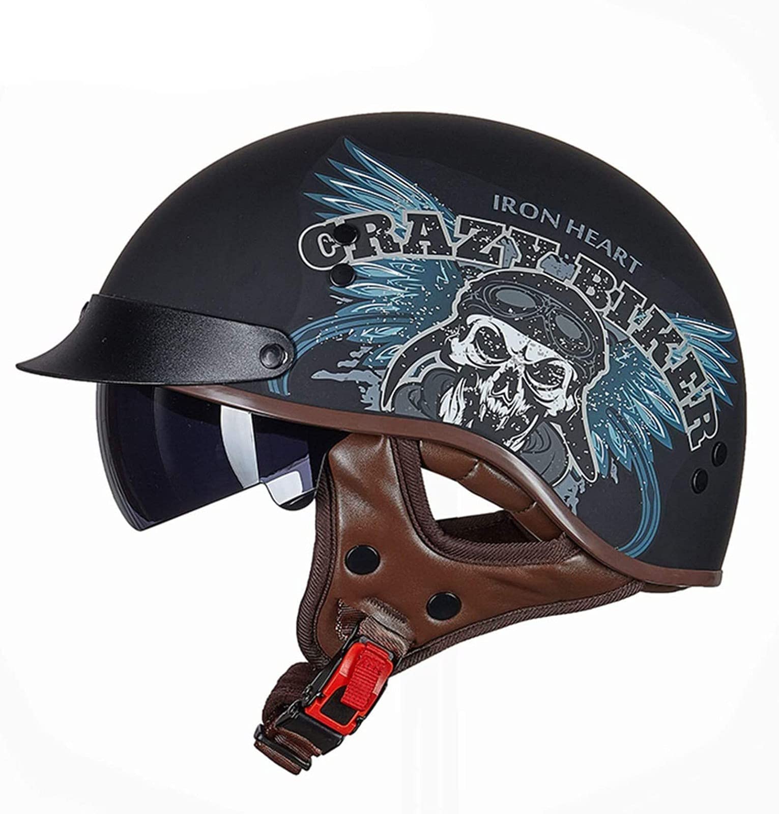 Retro Motorrad Halbhelme Brain-Cap · Halbschale Motorrad-Helm ECE-Zertifizierung Jet-Helm Roller-Helm Scooter-Helm Mofa-Helm Motorrad Half Helm mit Built-in Visier für Cruiser Chopper Biker 12,M von Sebasty