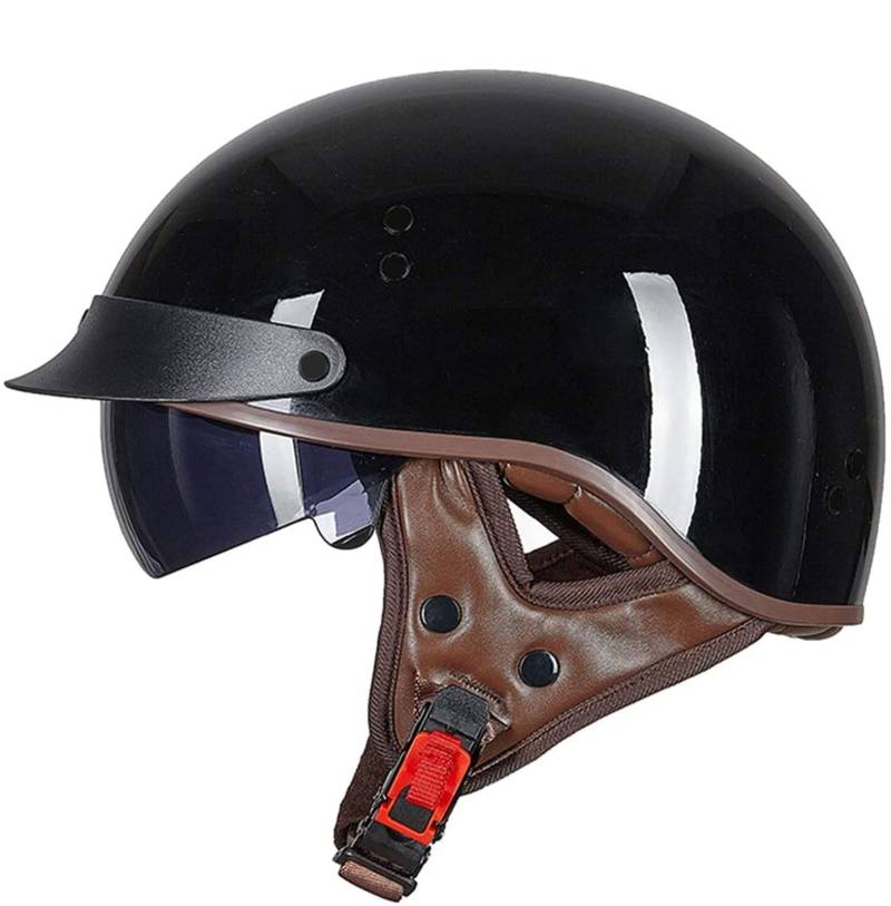 Retro Motorrad Halbhelme Brain-Cap · Halbschale Motorrad-Helm ECE-Zertifizierung Jet-Helm Roller-Helm Scooter-Helm Mofa-Helm Motorrad Half Helm mit Built-in Visier für Cruiser Chopper Biker 2,L von Sebasty