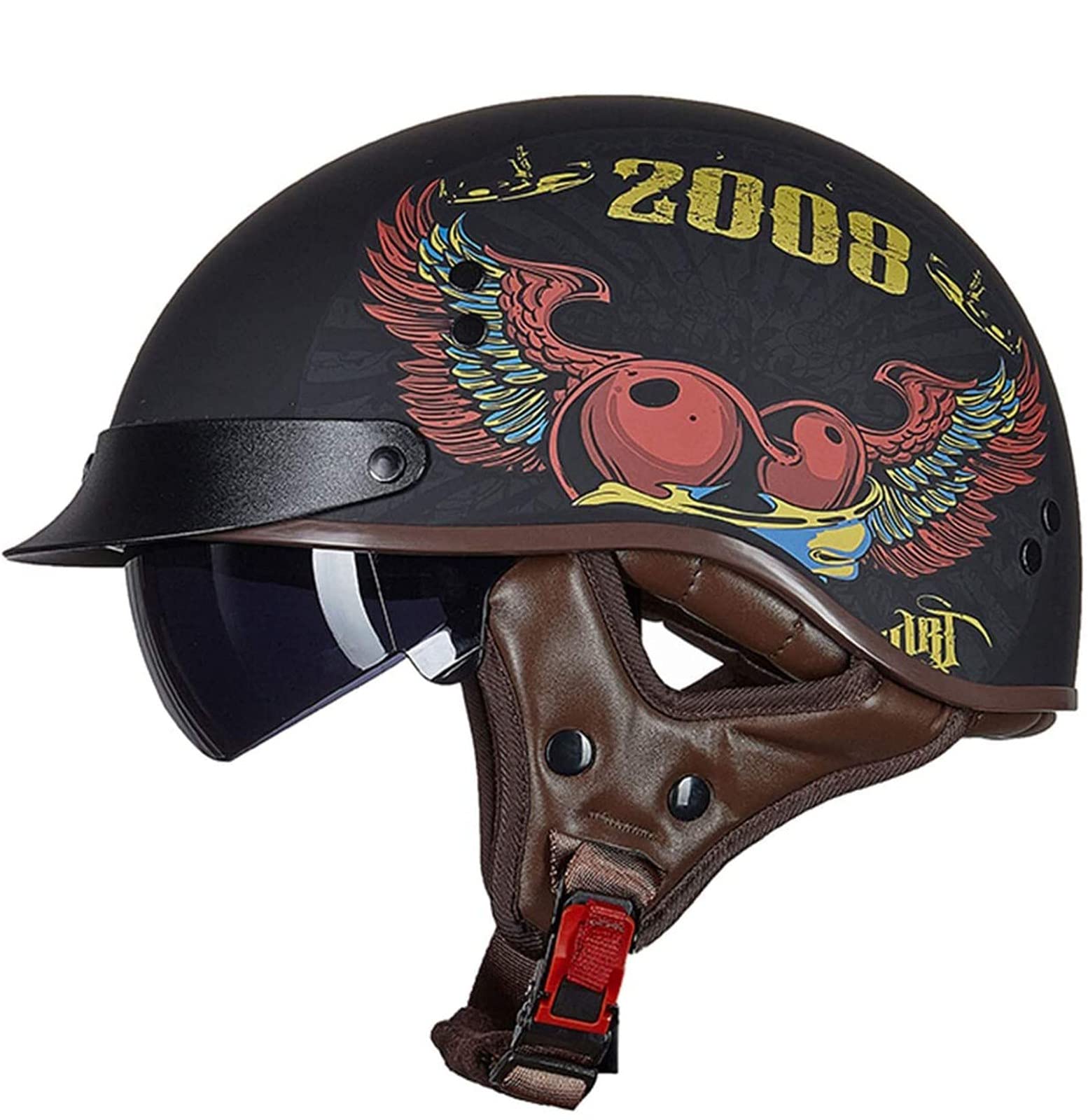 Retro Motorrad Halbhelme Brain-Cap · Halbschale Motorrad-Helm ECE-Zertifizierung Jet-Helm Roller-Helm Scooter-Helm Mofa-Helm Motorrad Half Helm mit Built-in Visier für Cruiser Chopper Biker 5,L von Sebasty