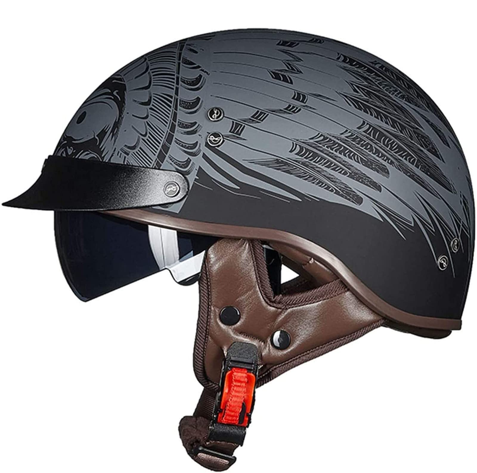 Retro Motorrad Halbhelme Brain-Cap · Halbschale Motorrad-Helm ECE-Zertifizierung Jet-Helm Roller-Helm Scooter-Helm Mofa-Helm Motorrad Half Helm mit Built-in Visier für Cruiser Chopper Biker 6,L von Sebasty