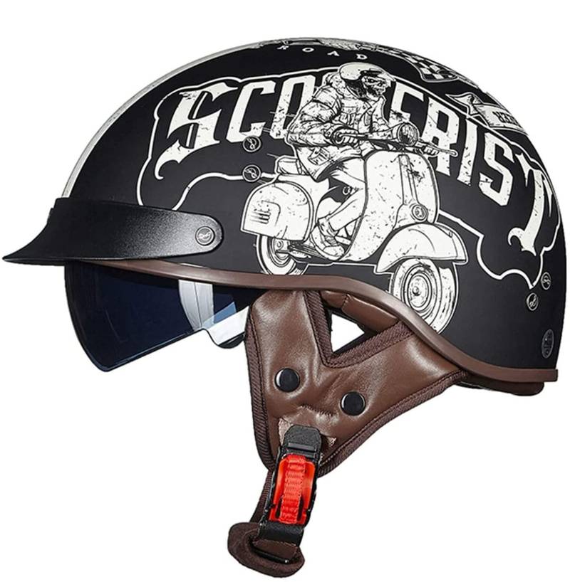 Retro Motorrad Halbhelme Brain-Cap · Halbschale Motorrad-Helm ECE-Zertifizierung Jet-Helm Roller-Helm Scooter-Helm Mofa-Helm Motorrad Half Helm mit Built-in Visier für Cruiser Chopper Biker 7,L von Sebasty