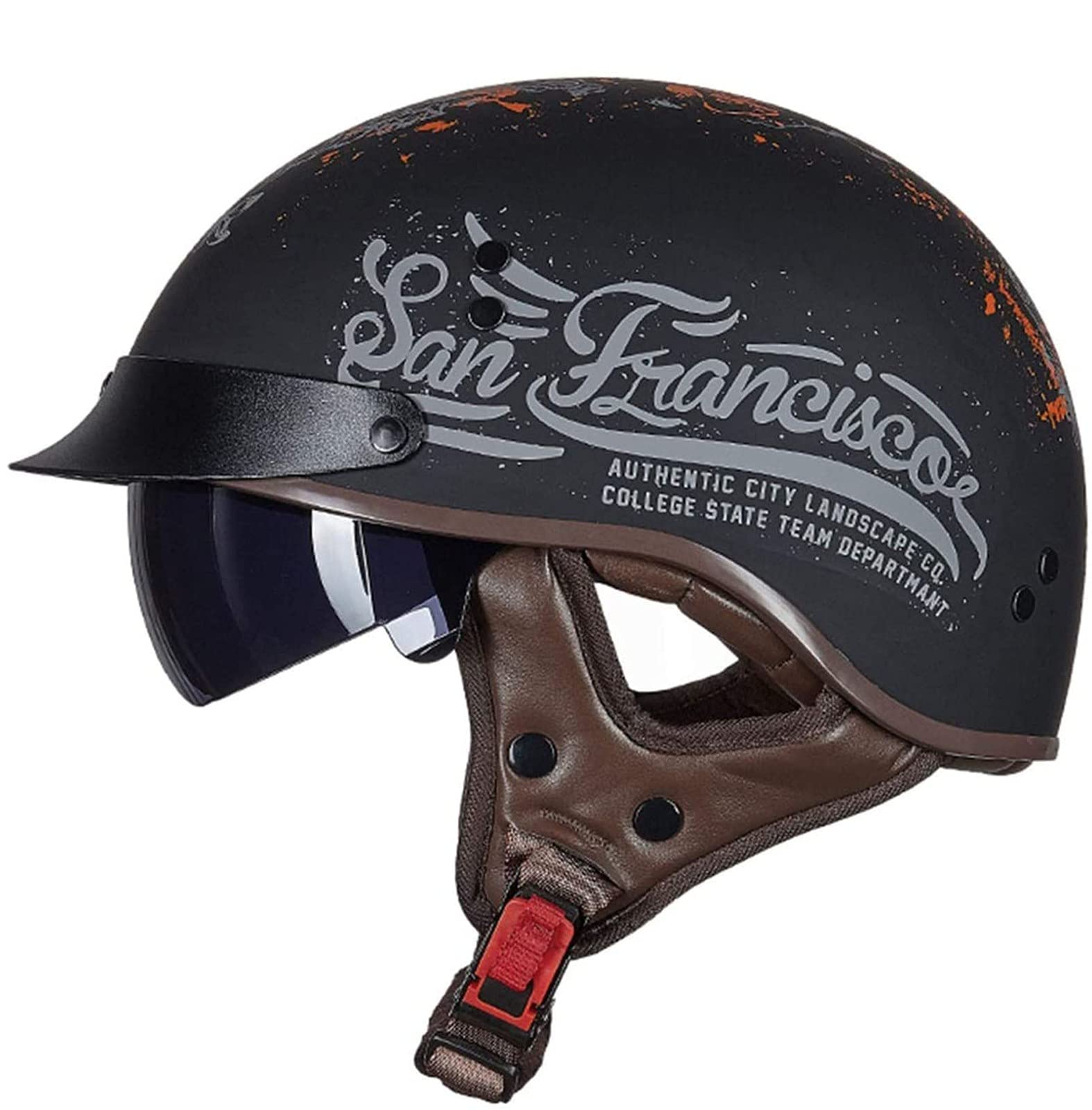 Retro Motorrad Halbhelme Brain-Cap · Halbschale Motorrad-Helm ECE-Zertifizierung Jet-Helm Roller-Helm Scooter-Helm Mofa-Helm Motorrad Half Helm mit Built-in Visier für Cruiser Chopper Biker 9,M von Sebasty