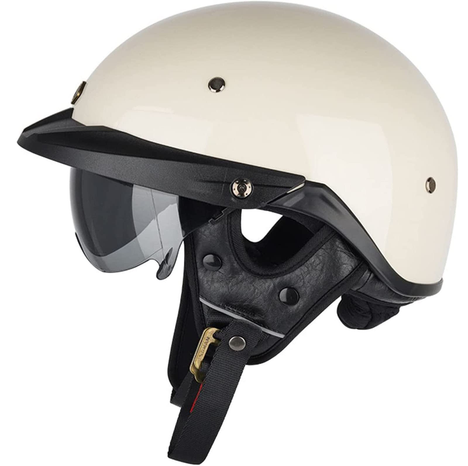 Retro Motorrad Halbschalenhelm Jethelm Für Männer Und Frauen Mit Herunterklappbarer Sonnenblende Cruiser Chopper Moped Scooter ATV DOT/ECE-geprüft A,XXL von Sebasty