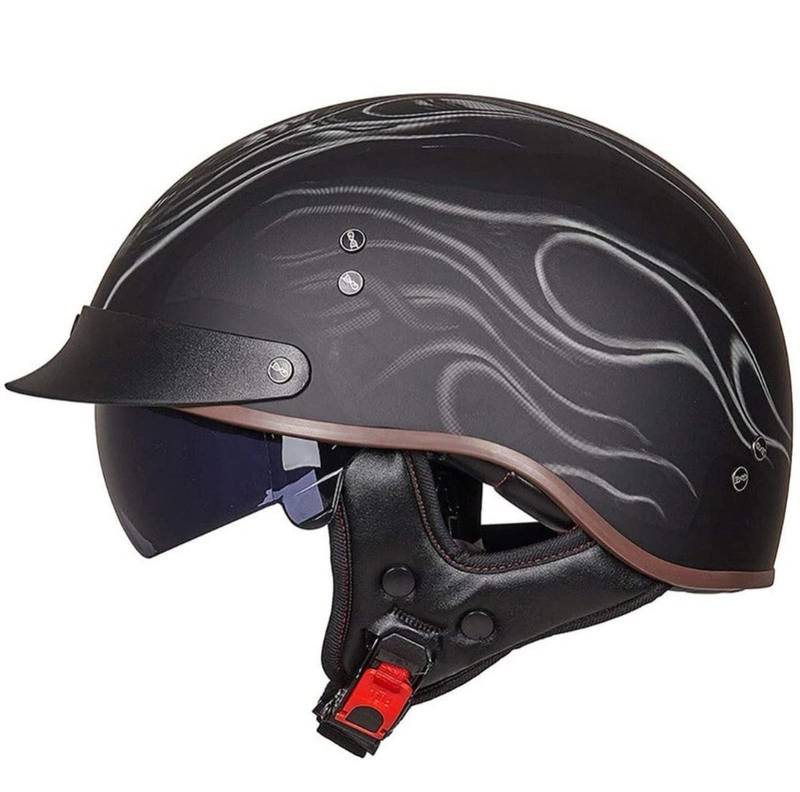 Sebasty Halbschalenhelm mit ECE Motorradhelm Herren Damen Brain Cap Retro Motorrad Jethelm Halbhelm Halbschale Helm Rollerhelm Chopper Scooter Helm Sturzhelm mit Visier 5,L von Sebasty