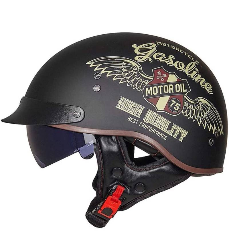 Sebasty Halbschalenhelm mit ECE Motorradhelm Herren Damen Brain Cap Retro Motorrad Jethelm Halbhelm Halbschale Helm Rollerhelm Chopper Scooter Helm Sturzhelm mit Visier 7,M von Sebasty