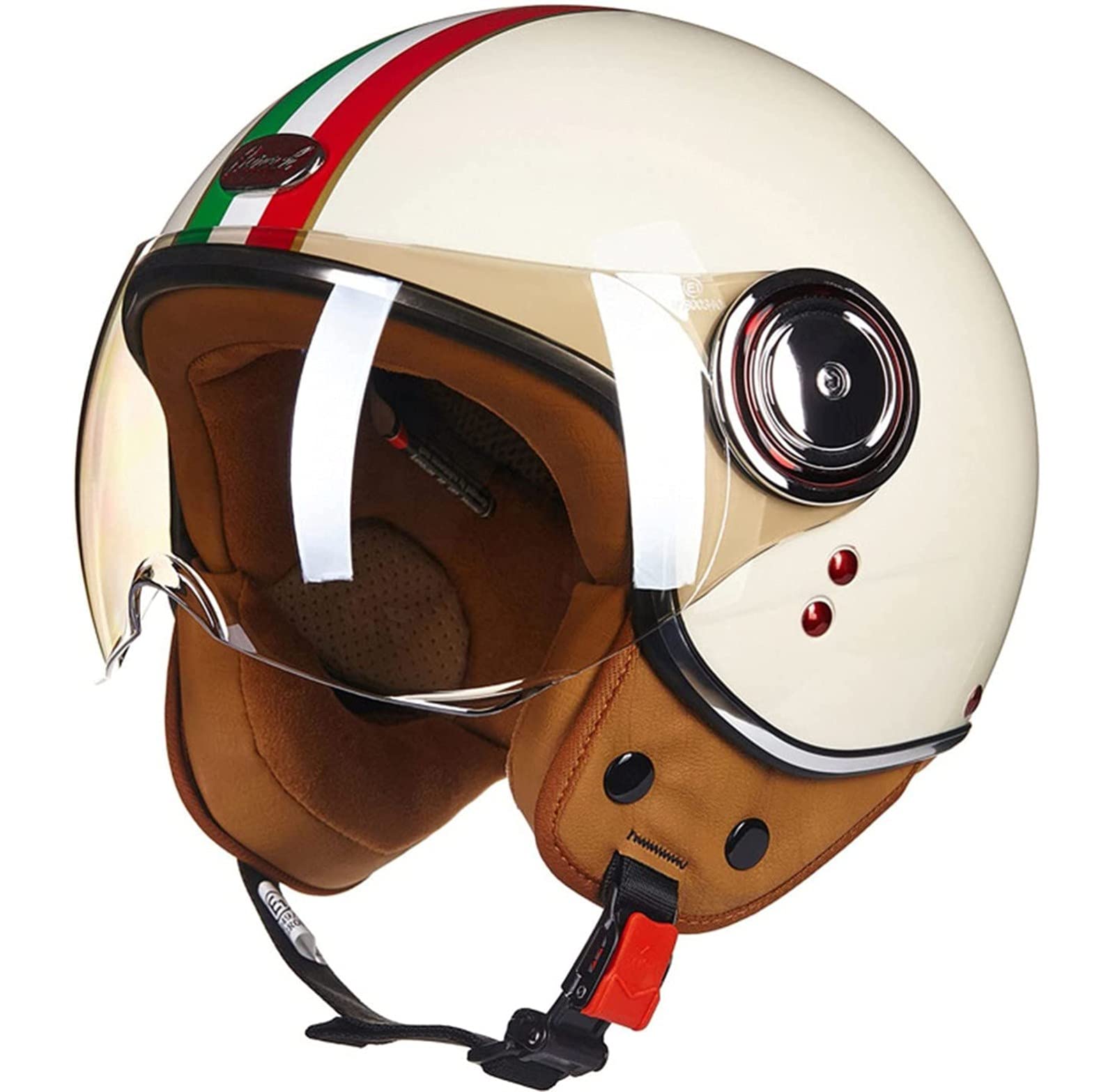 Sommer Vintage Motorrad Open Face Jethelme Scooter-Helm Vintage Roller Helm Damen Herren Retro Elektrischer Halbhelm mit Sonnenblende Vespa Jet-Helm für Cruiser Motobike ECE Approved 1,L von Sebasty