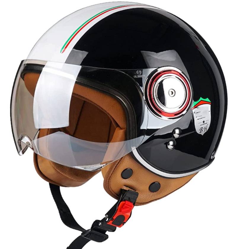 Sommer Vintage Motorrad Open Face Jethelme Scooter-Helm Vintage Roller Helm Damen Herren Retro Elektrischer Halbhelm mit Sonnenblende Vespa Jet-Helm für Cruiser Motobike ECE Approved 12,M von Sebasty