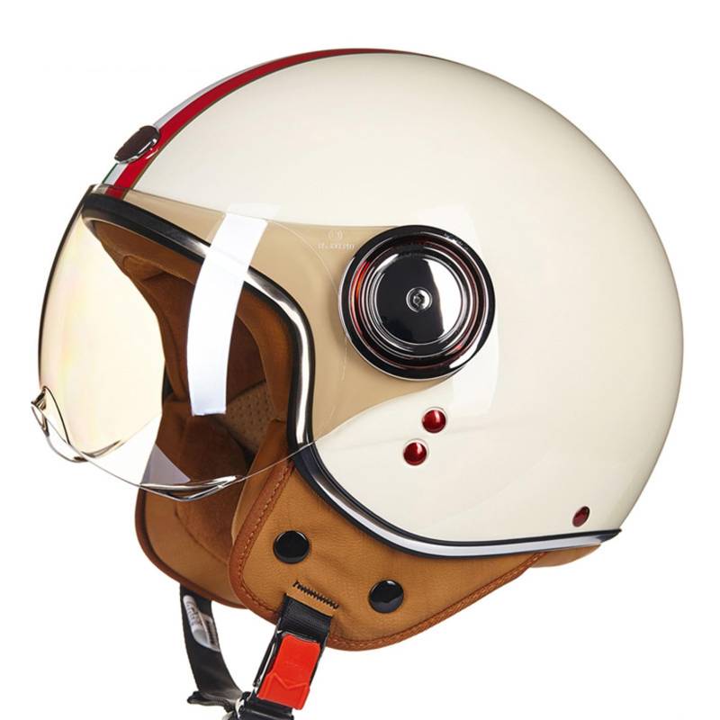 Sommer Vintage Motorrad Open Face Jethelme Scooter-Helm Vintage Roller Helm Damen Herren Retro Elektrischer Halbhelm mit Sonnenblende Vespa Jet-Helm für Cruiser Motobike ECE Approved 13,XL von Sebasty