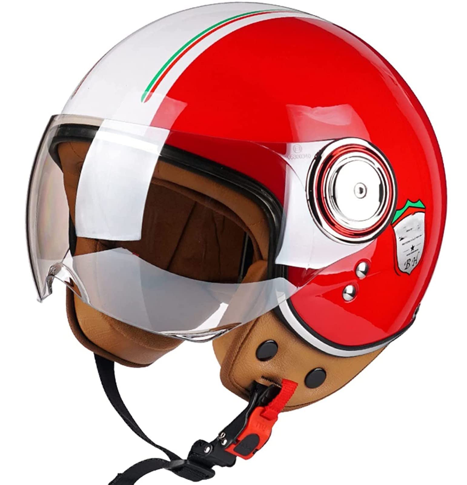 Sommer Vintage Motorrad Open Face Jethelme Scooter-Helm Vintage Roller Helm Damen Herren Retro Elektrischer Halbhelm mit Sonnenblende Vespa Jet-Helm für Cruiser Motobike ECE Approved 2,L von Sebasty