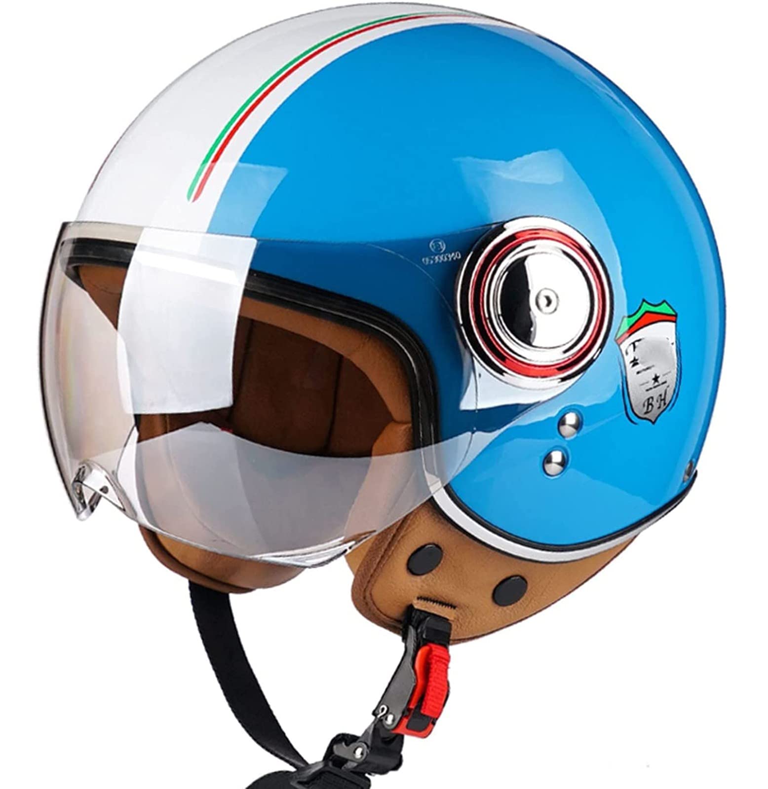 Sommer Vintage Motorrad Open Face Jethelme Scooter-Helm Vintage Roller Helm Damen Herren Retro Elektrischer Halbhelm mit Sonnenblende Vespa Jet-Helm für Cruiser Motobike ECE Approved 4,L von Sebasty