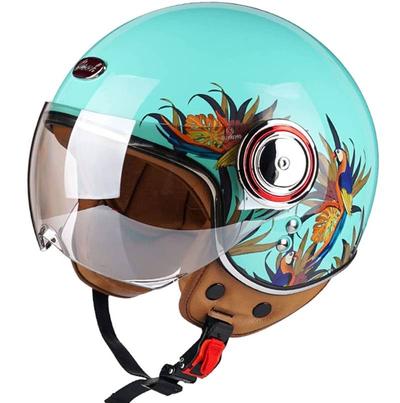 Sommer Vintage Motorrad Open Face Jethelme Scooter-Helm Vintage Roller Helm Damen Herren Retro Elektrischer Halbhelm mit Sonnenblende Vespa Jet-Helm für Cruiser Motobike ECE Approved 6,L von Sebasty