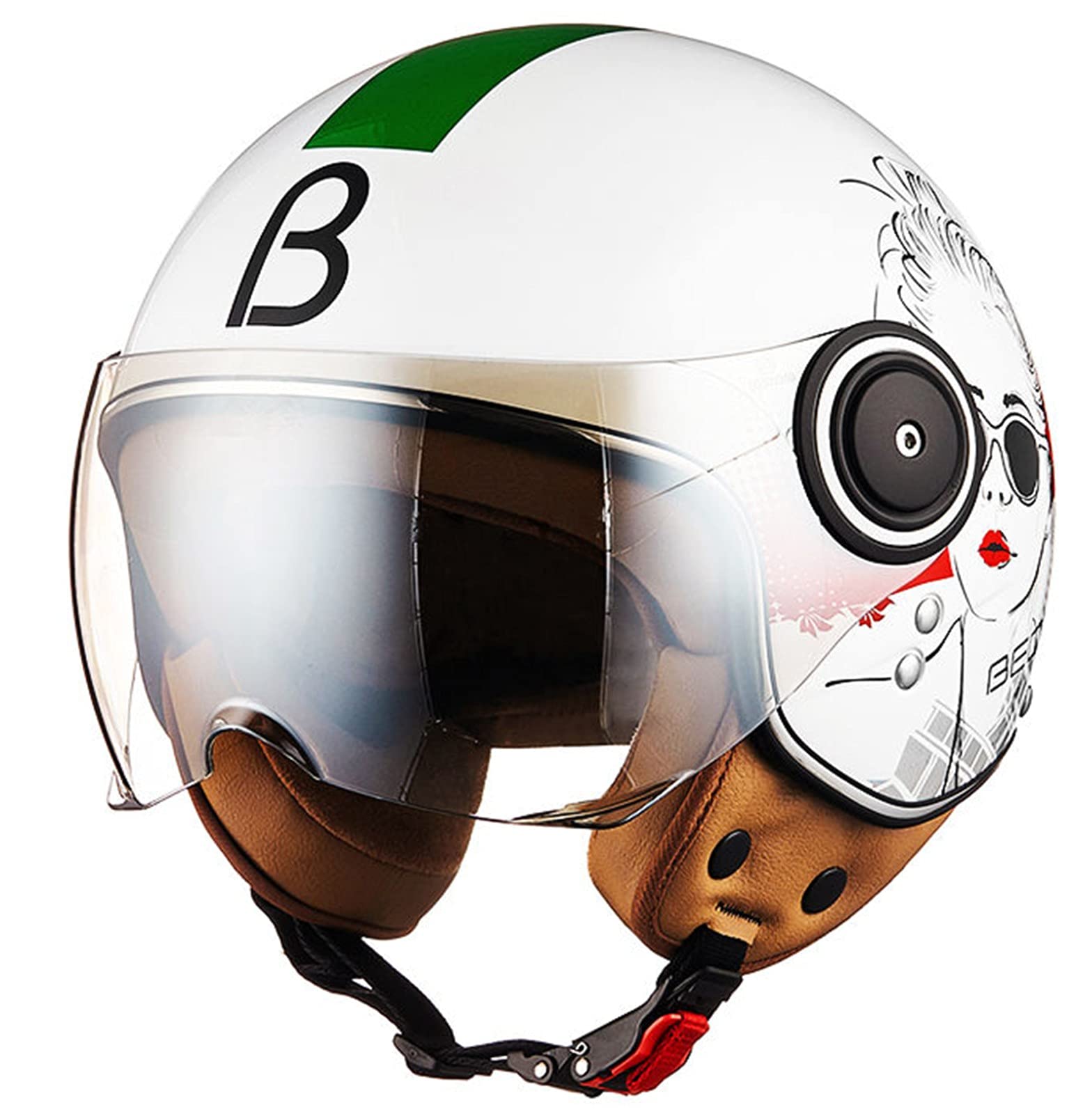 Vintage Jet-Helm mit Visier Retro Pilot-Helm Roller-Helm für Frauen und Herren im Vintage-Look, Motorrad-Helm, Qualität nach ECE-Norm 12,XL von Sebasty