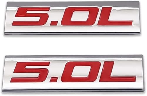 2X Metall Logo Car Emblem Premium 3D Badge Auto Pferde Zeichen Tür Aufkleber Kofferraum (5.0L,Silver Red) von Sedcar