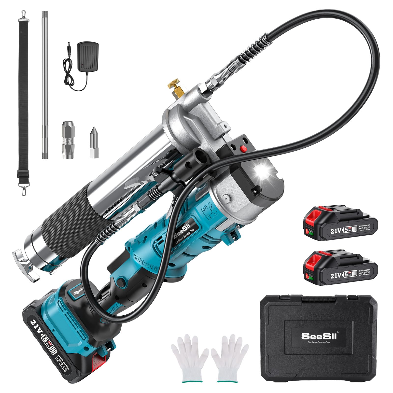 Seesii Fettpresse, Innovative 2-in-1 einfach zu bedienende Akku Fettpresse, 5,3 oz/min 12,000 PSI Hocheffizientes Elektrische Fettpresse, Fettpresse mit 2 * 2.0AH Batterien und Ladegerät, B003 von Seesii