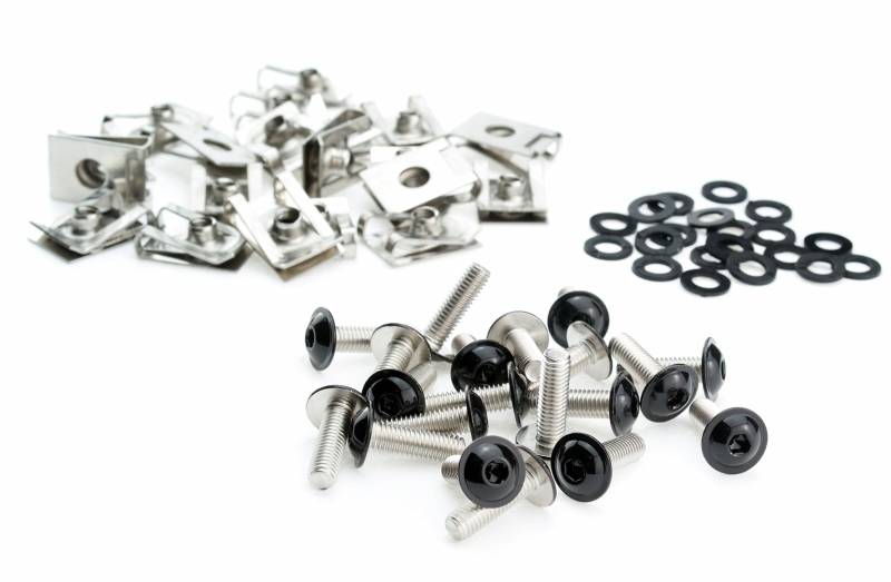 Motorrad Verkleidungsschrauben M6 Schrauben Set Federmuttern 6mm Edelstahl schwarz rostfrei V2A von SEGO