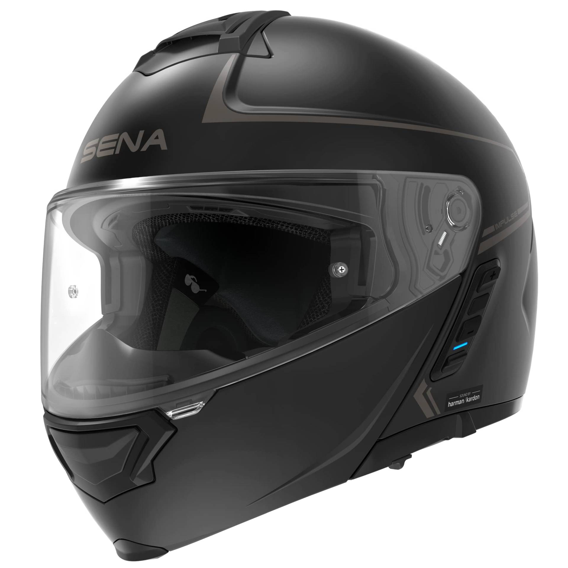 Sena Bluetooth Klapphelm Impulse mit Sound by Harman Kardon, Sonnenblende und integriertem Mesh Intercom-System / MP3 / Sprachwahl (Schwarz, L) von Sena