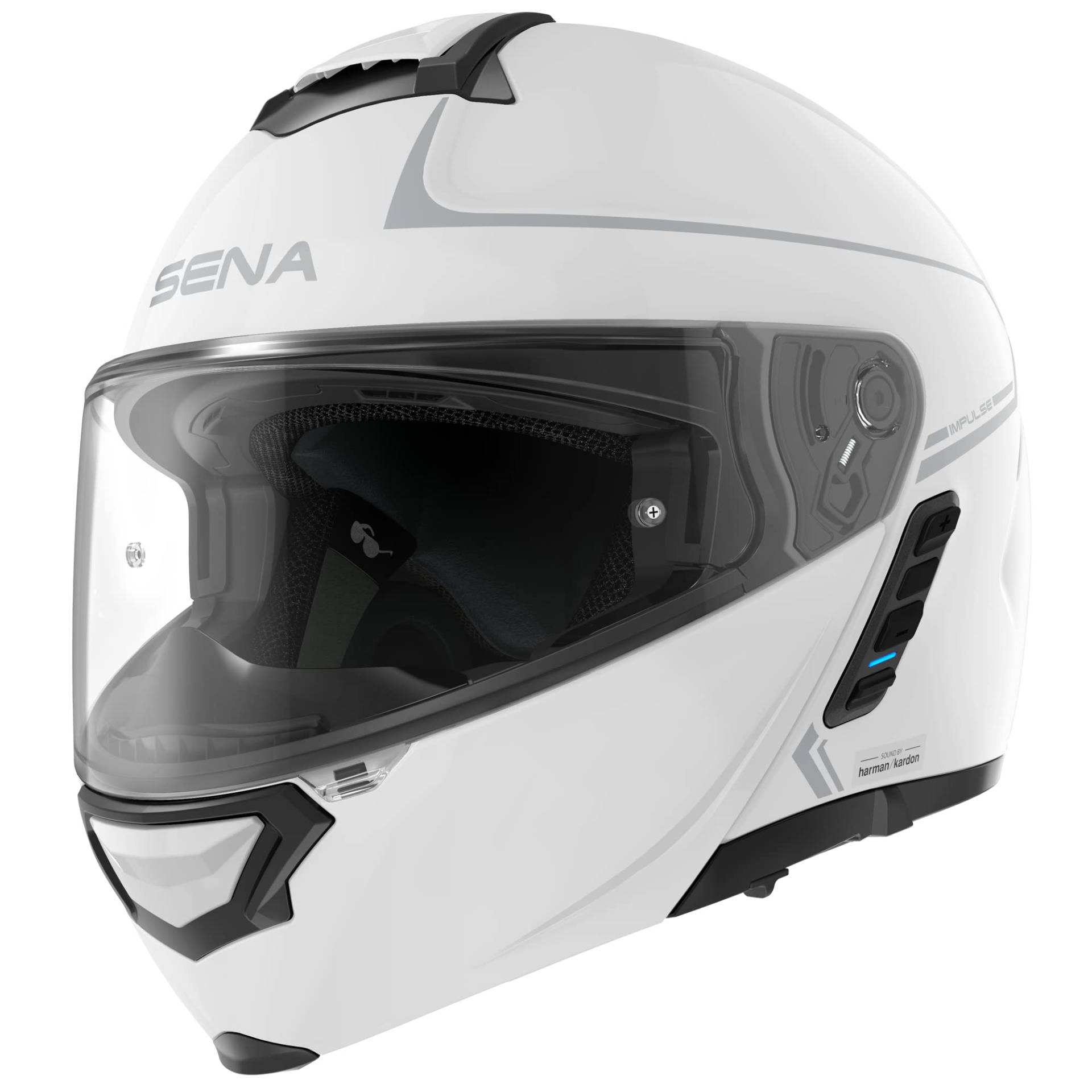 Sena Bluetooth Klapphelm Impulse mit Sound by Harman Kardon, Sonnenblende und integriertem Mesh Intercom-System / MP3 / Sprachwahl (Weiß, XL) von Sena