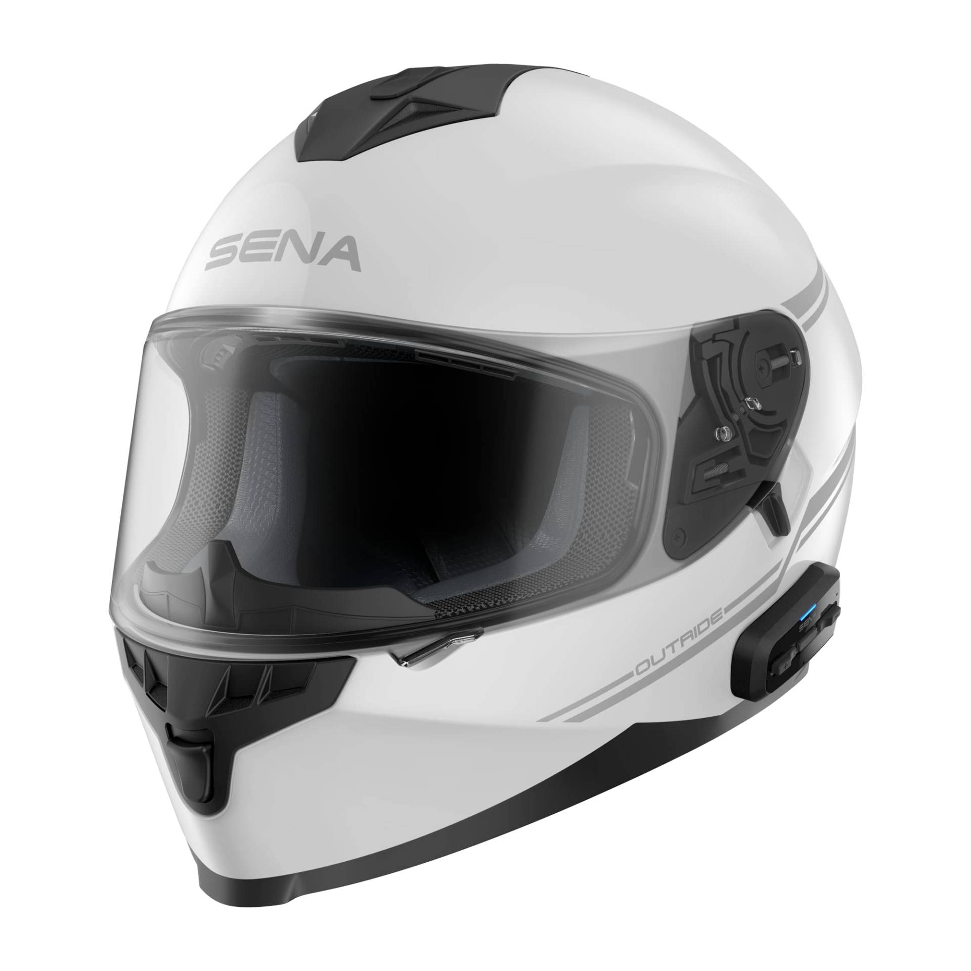 Sena Outride ECE-zertifizierte Motorrad Integralhelm Mir integrierter Bluetooth Intercom und Smartphone-Verbindung (Weiß, XL) von Sena