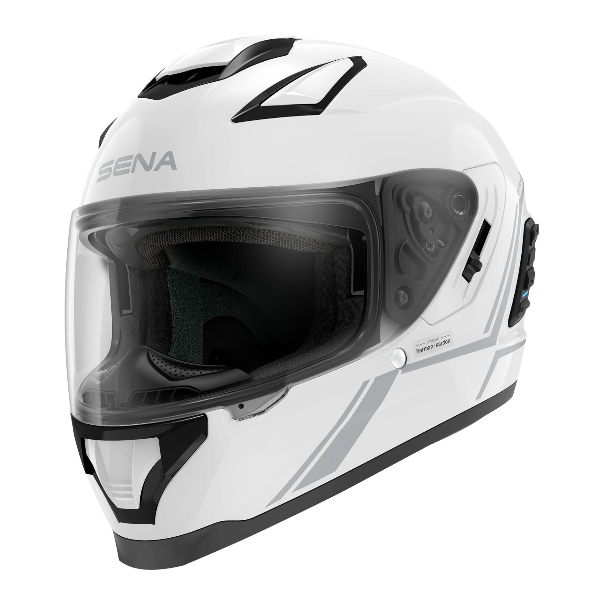 Sena Stryker Bluetooth Integralhelm mit Sound by Harman Kardon und integriertem Mesh Intercom-System / Sonnenblende / MP3 / Sprachwahl (Weiß, XL) von Sena