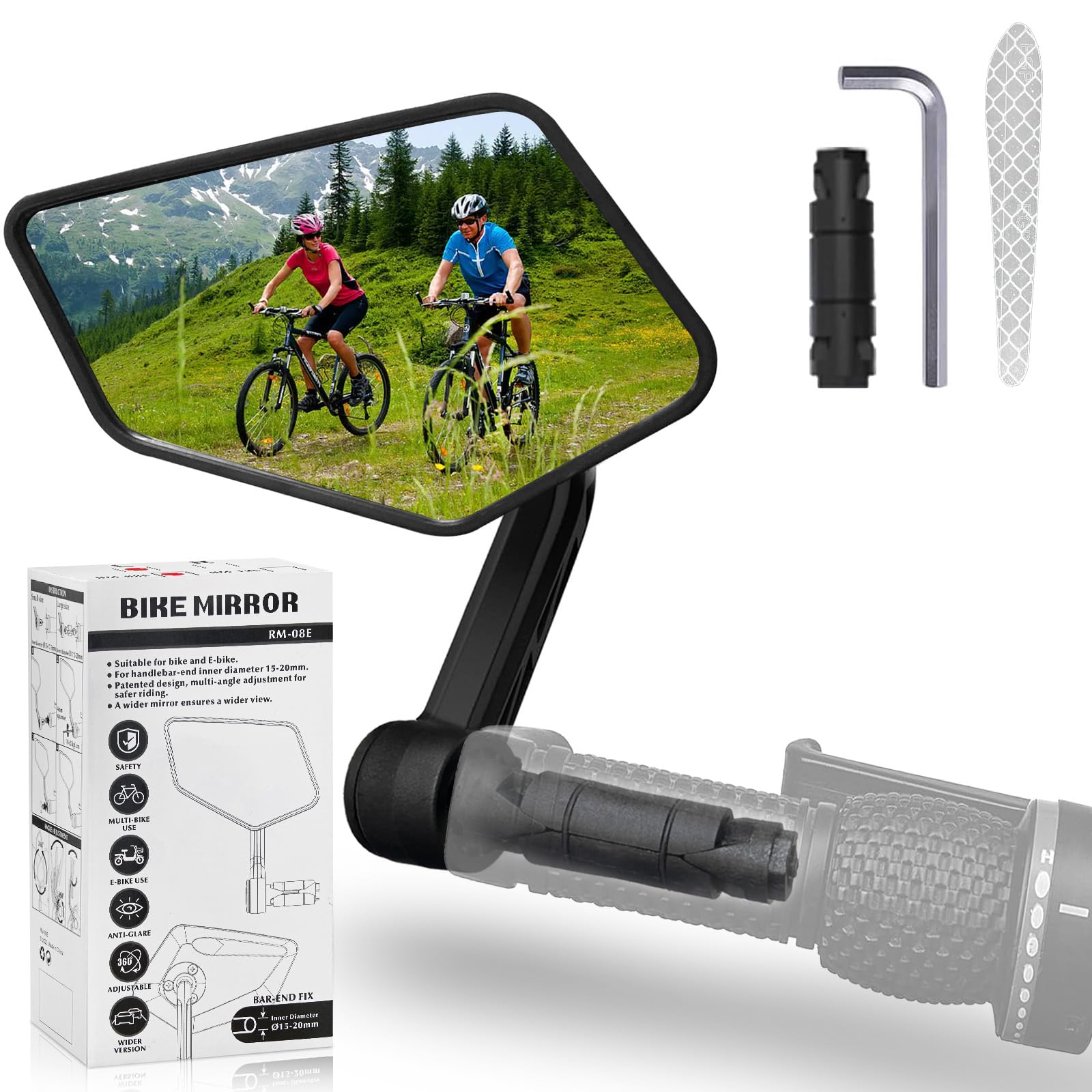 Fahrradspiegel Rückspiegel Links für Lenker E-Bike,Extra Große Spiegelfläche Klappbar,360° Verstellbarer,HD Glas Konvexe Linse,E-Scooter Roller (Stil 1) von Senbaler