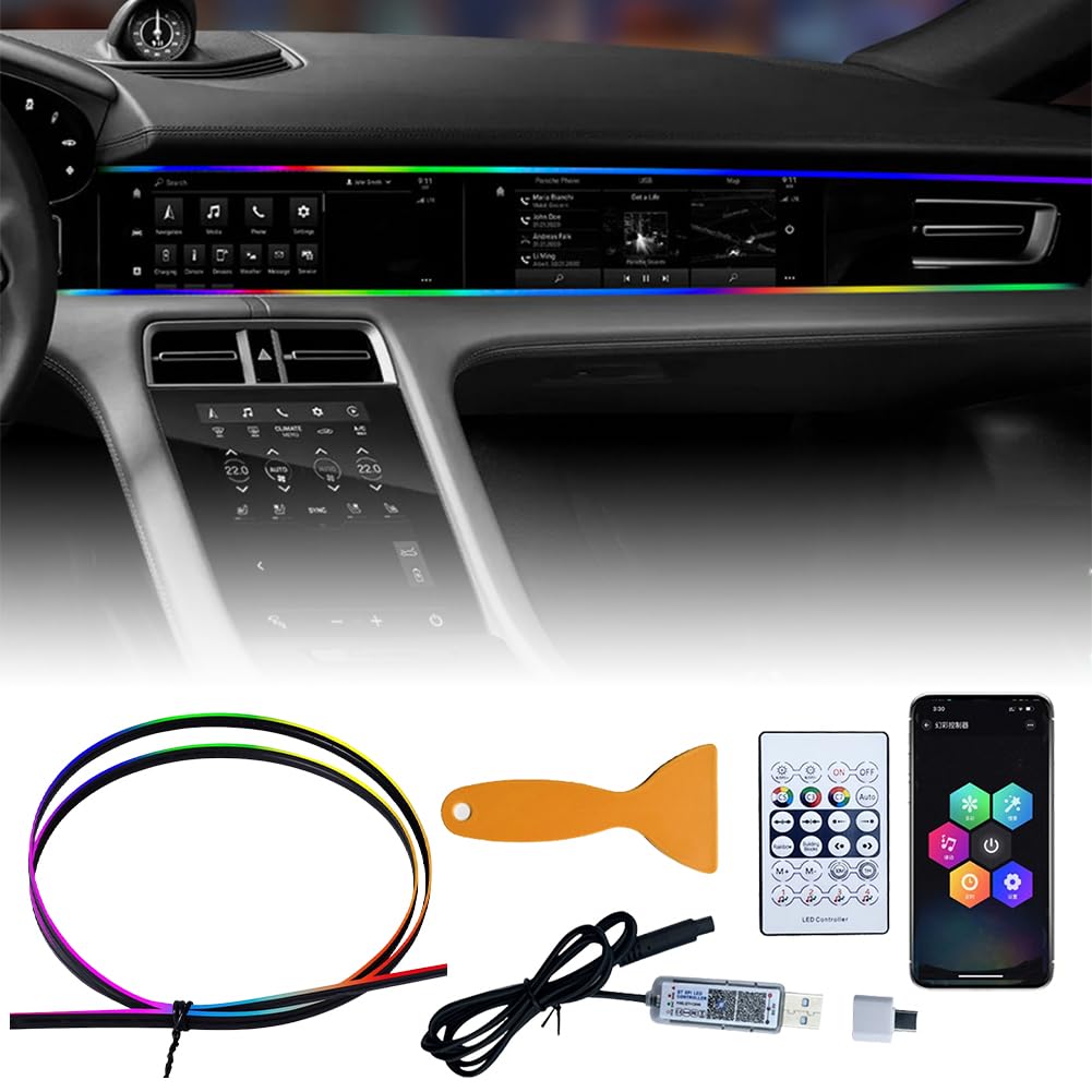 Acryl Auto LED Innenbeleuchtung,Ambientebeleuchtung Auto,RGB Ambientebeleuchtung Auto Strip 110cm 146LEDs mit 210 Szenen-Optionen,Musik Sync USB mit APP Steuerung und Fernbedienung von Senchinner