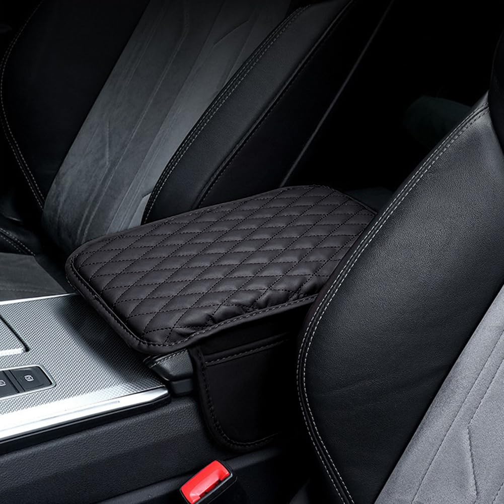 Mittelkonsole Auto Armlehnenschoner mit 2 Autositz Organizer Taschen, Universelle Auto Armlehnen Polster, Schwarz Quilted Design für Armlehne Auto, 1 Stück von Senchinner