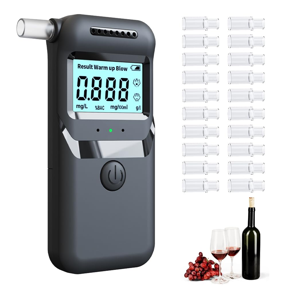 Senchinner Tragbarer Alkoholtester zertifiziert mit LCD – digitaler Alkoholtest mit 20 austauschbaren Düsen, hohe Präzision und Zuverlässigkeit, einfach zu bedienen für den privaten und von Senchinner