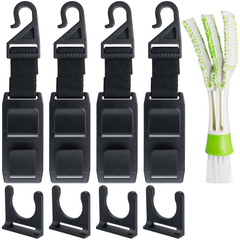 SENHAI Auto Kopfstütze Haken mit Mini Duster für Car Air Vent, 4 Packs Universal Sitz Rückseitenverkleidungen Organizer, mit 1 Automotive Air Conditioner Cleaner und Pinsel von Senhai