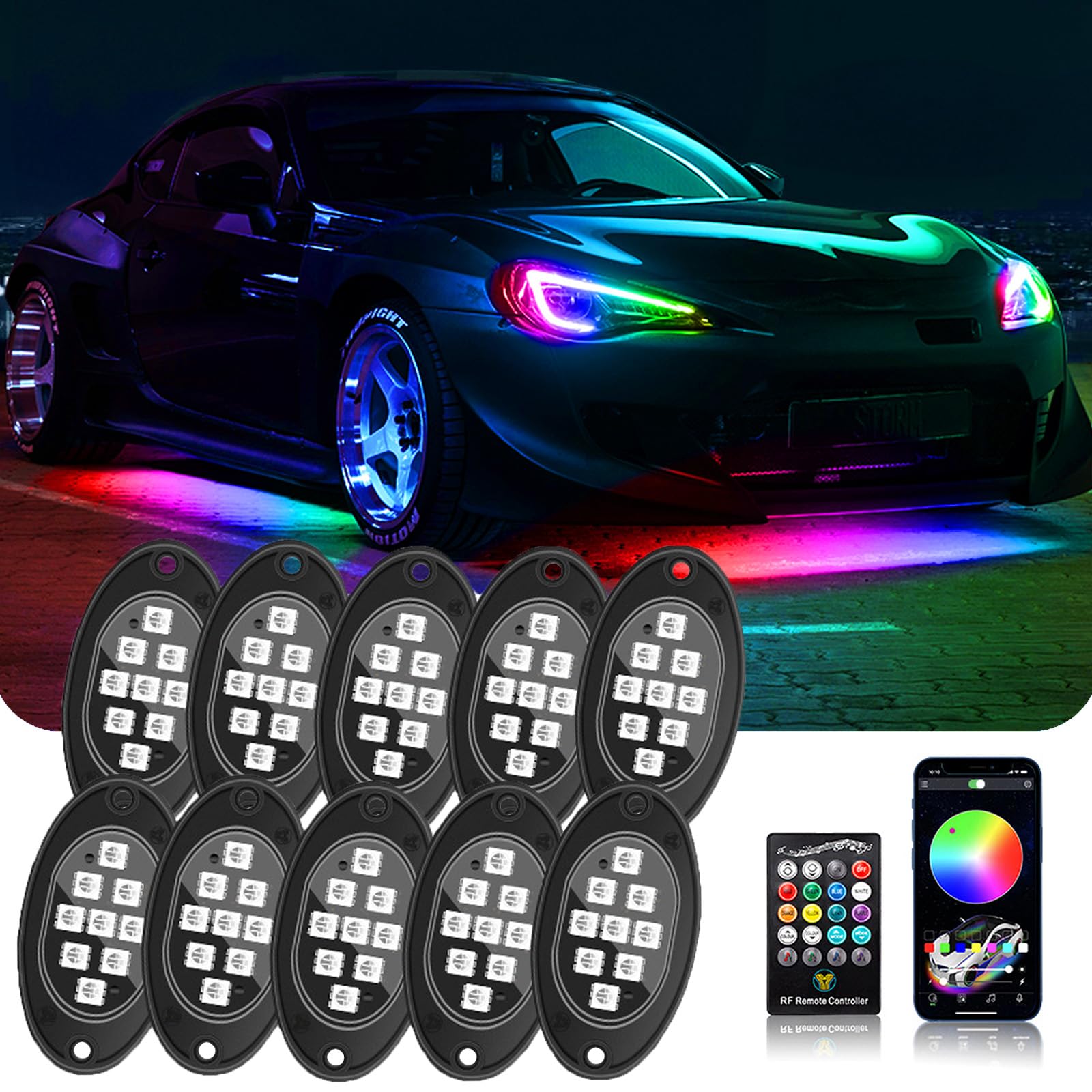 Rock Lights für Trucks, 10 Pods RGB LED Rock Lights mit APP/Fernbedienung & Musikmodus, High Bright Multilcolor Rock Neon Light Kits für Pickup Off Road RZR SUV ATV UTV Car von Senmeo