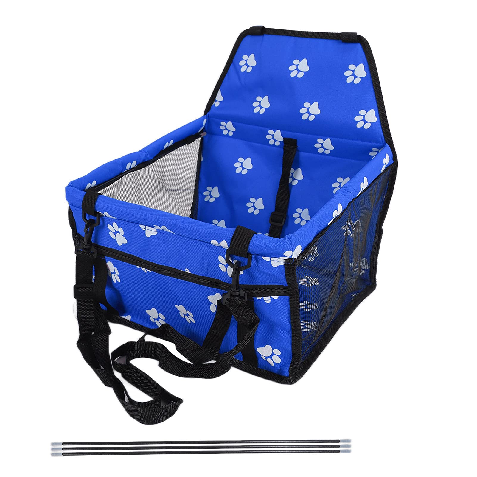 Bärenmuster Haustiertransportkäfig Waschbarer Haustierauto-Reisesicherheitssitz mit Stützstange (Blue paw Print Support Stick Style) von Senrusa