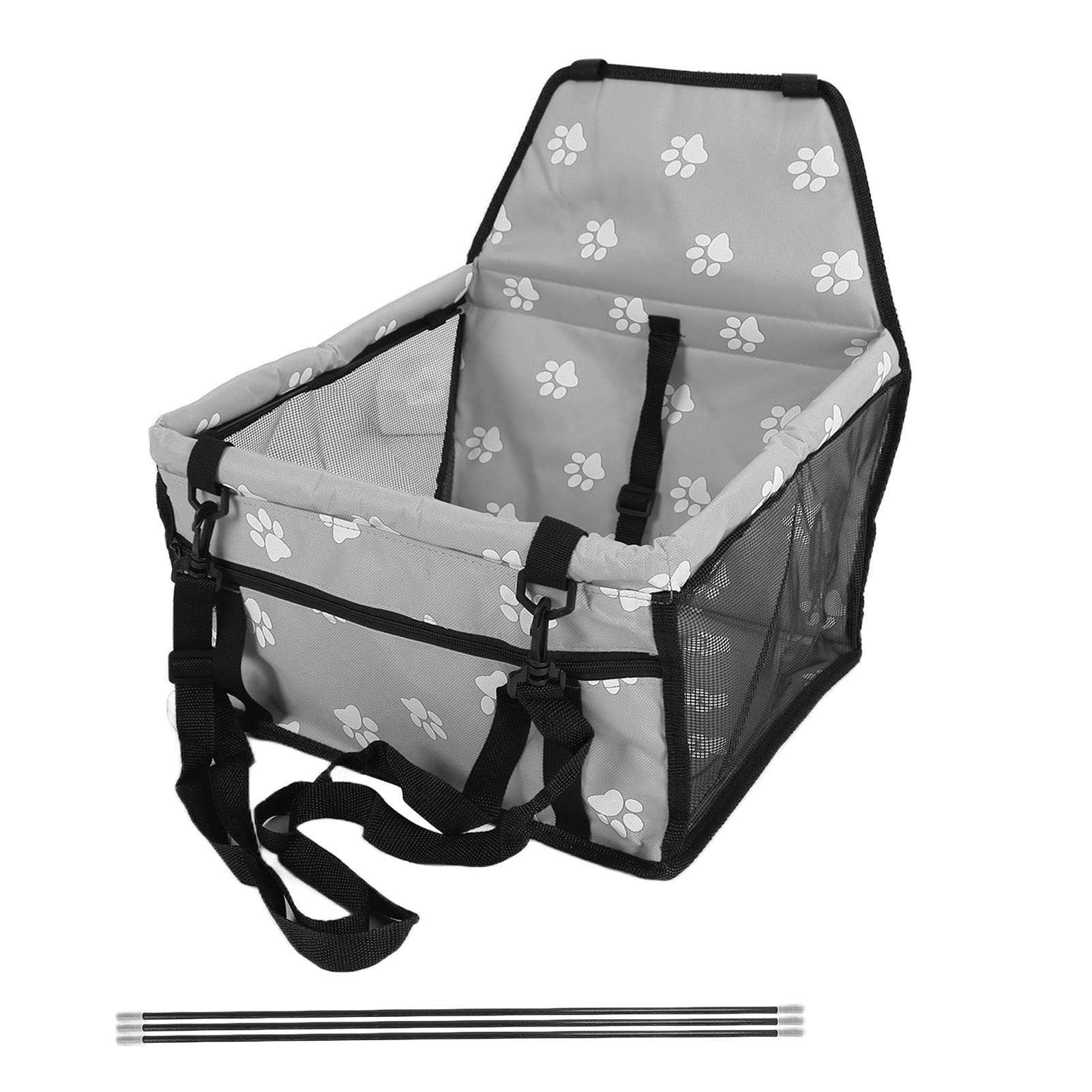 Bärenmuster Haustiertransportkäfig Waschbarer Haustierauto-Reisesicherheitssitz mit Stützstange (Gray paw Print Support Stick Style) von Senrusa