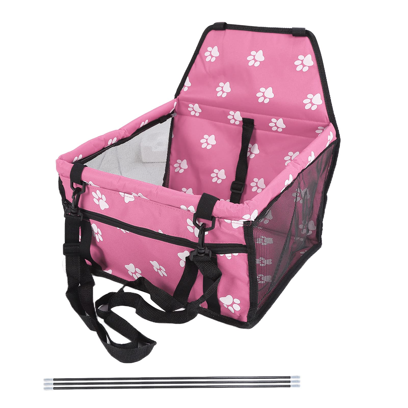 Bärenmuster Haustiertransportkäfig Waschbarer Haustierauto-Reisesicherheitssitz mit Stützstange (Pink paw Print Support Stick Style) von Senrusa