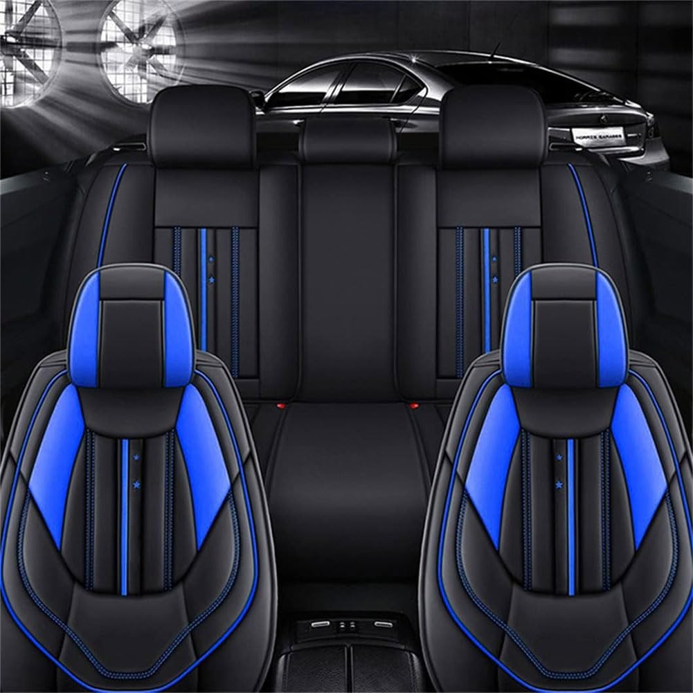 SeptAm Auto Sitzbezügesets für Hyundai Kona/Hybrid/Elektro/Kona N SUV 2018-, Leder Autositzbezüge Schonbezüge Sitzschoner Autositzschoner Innenraum Wasserdicht Accessories,E/Black~Blue von SeptAm