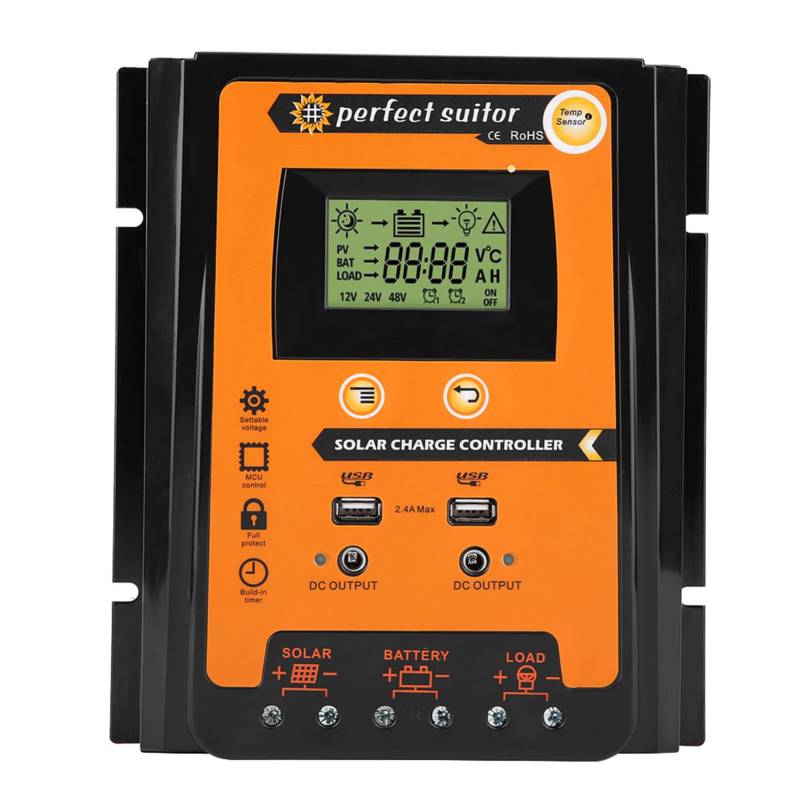 Solarladeregler, 12 V/24 V PWM&MPPT Solarpanel Batterieregler, Dual USB LCD Display mit Kurzversion Solarladeregler(70A) von Septpenta