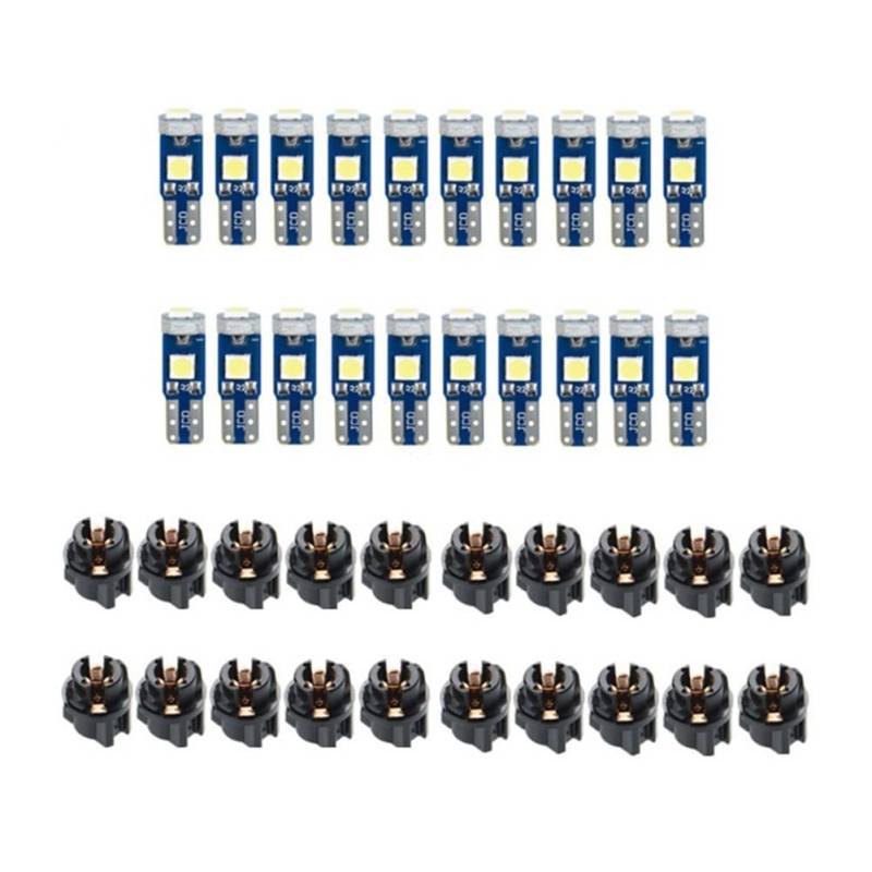 Sessleger 20 Stück T5 LED-Lichter für das Armaturenbrett des Autos, Indikator, Ersatz für Licht 3030-3SMD mit Drehverriegelung, Ersatzteile für Auto von Sessleger