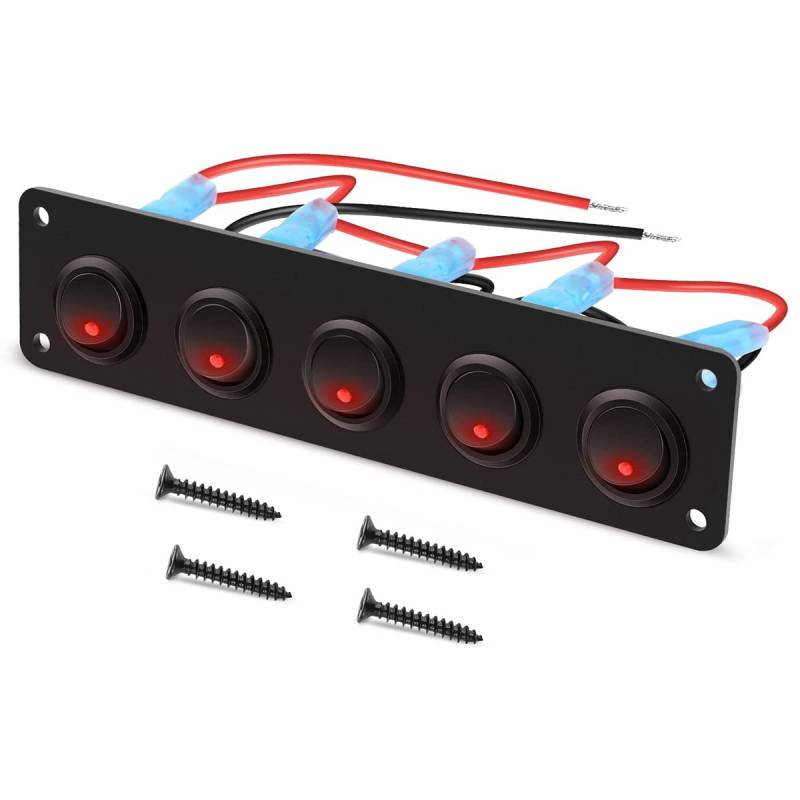 Sessleger 5 Gang Wippe für Armaturenbrett, rund, Switch, Panel, wasserdicht, 12 – 24 V, LED, für RV Ship Yacht Marine Car Marine Ship Rot von Sessleger