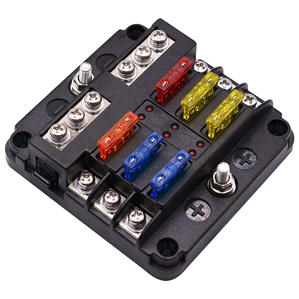 Sessleger Sicherungs Kasten mit Negativem Bus, 6 Wege Blatt Sicherungs Halter Block mit LED Bildschirm für 12 V Boots Auto Automobil Marine von Sessleger