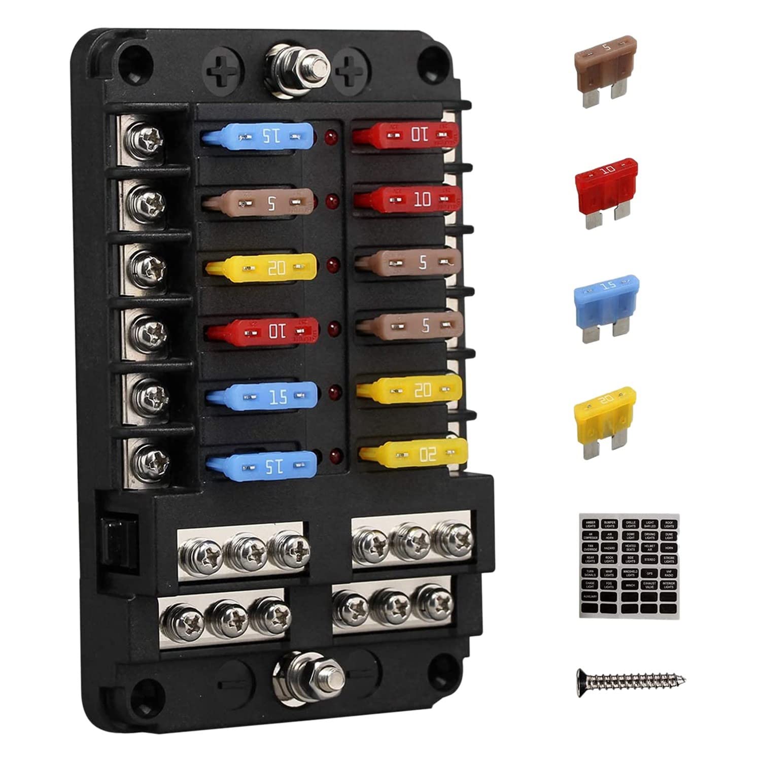 Sessleger Sicherungsblock, 12 V, 12 Wege, mit Sicherungskasten für Bodensicherungen und 12 Volt, für Boot Auto RV RZR von Sessleger