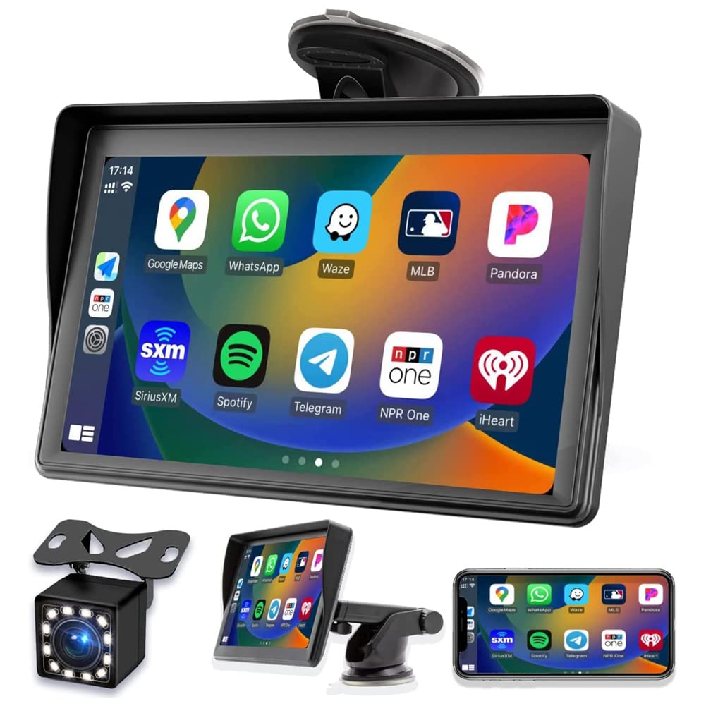 Sessleger Tragbares Dash Mount Carplay Display 7 Zoll Touch Screen, GPS Navigatin, Bluetooth Car Stereo Radio, Backup Kamera, FM Radio von Sessleger